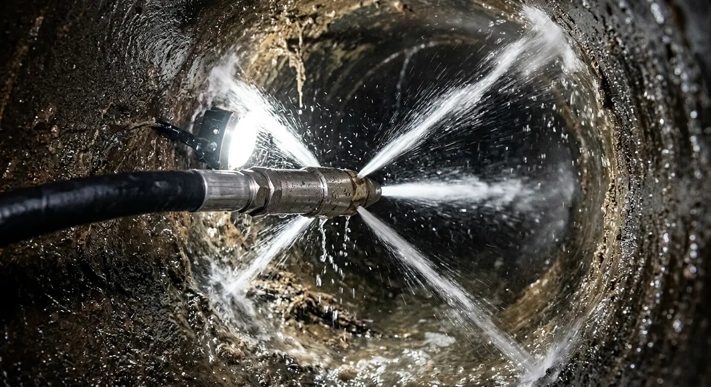 High-pressure hydro jetting nozzle cleaning sewer pipe for Storm Drain Cleaning in Georgetown